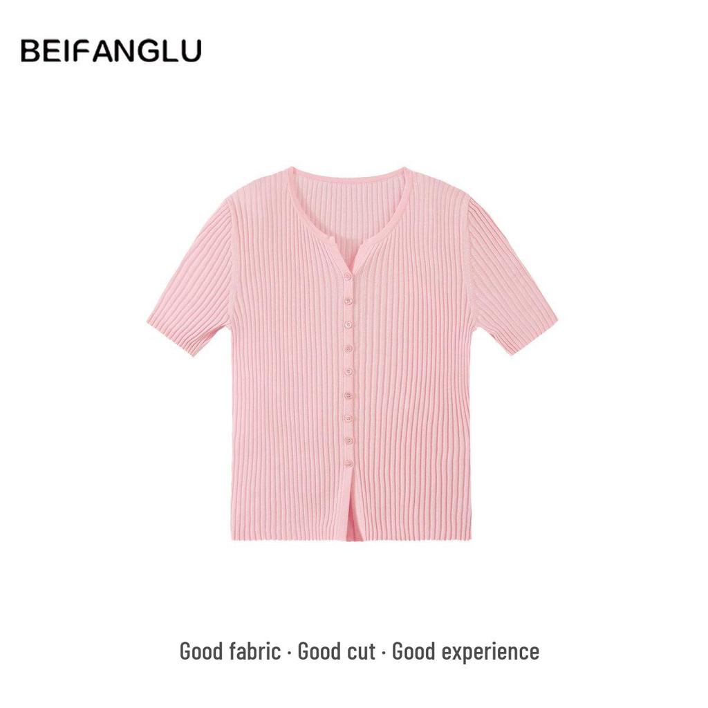 Northern Deer Summer V-Neck Lyocell Knit Short-Sleeve Top for Women