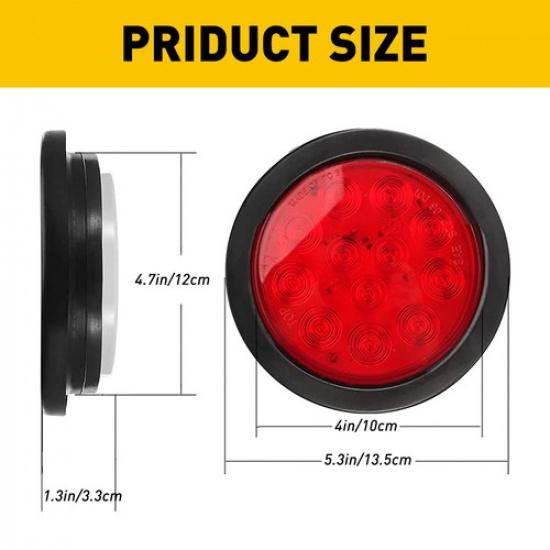 Pair 4" in Red 12 LED Round Tail Rear Stop Brake Lights 12V for Truck Trailer