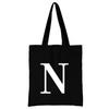 Women's Black Shopping Bag Casual Large-capacity White Letters Initial Name Pattern Printing Series Canvas Shoulder Bag Reusable