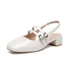 Baotou Mary Jane Shoes French Retro Single Shoes Square Toe Back Empty Thick-heeled Sandals