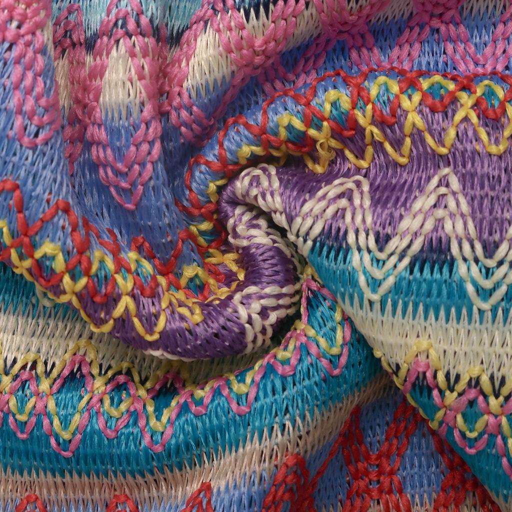 Women's Square Neck Suspender Color Striped Pleated Knitted Skirt