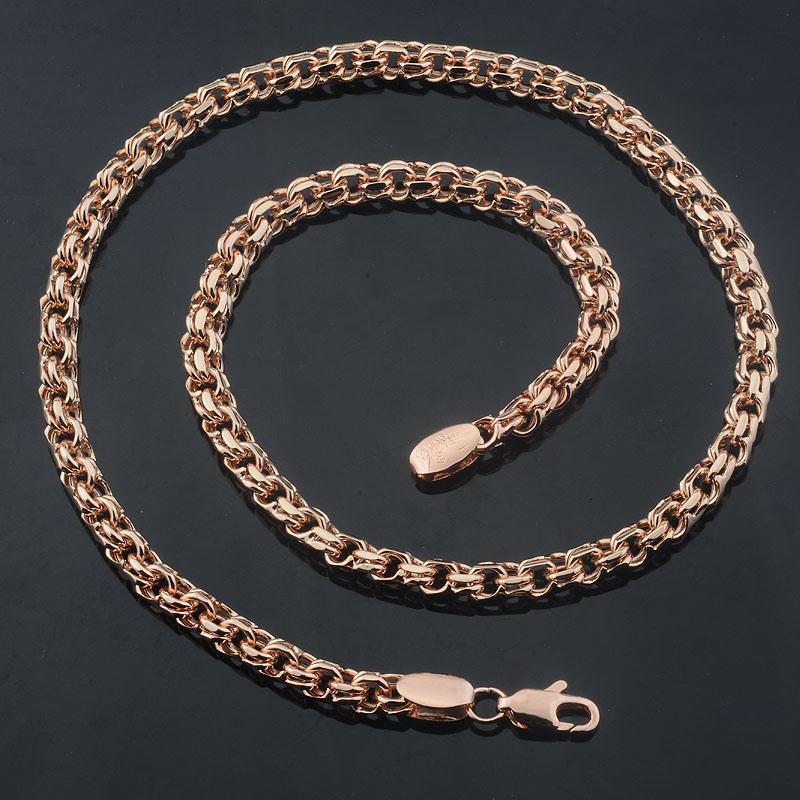 Set Collana e Bracciale Hip Hop a Maglia Rolo Doppia 6mm in Oro Rosa 585 Unisex 50+20cm