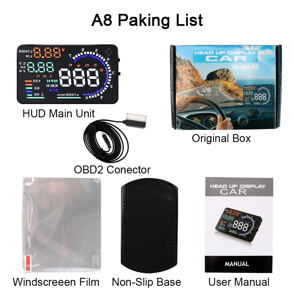 OBD2 HUD Car Head Up Display Voltage Alarm Data Diagnostic Tool 5.5" A8 4" X6 LED Windshield Projector Speed Fuel Warning