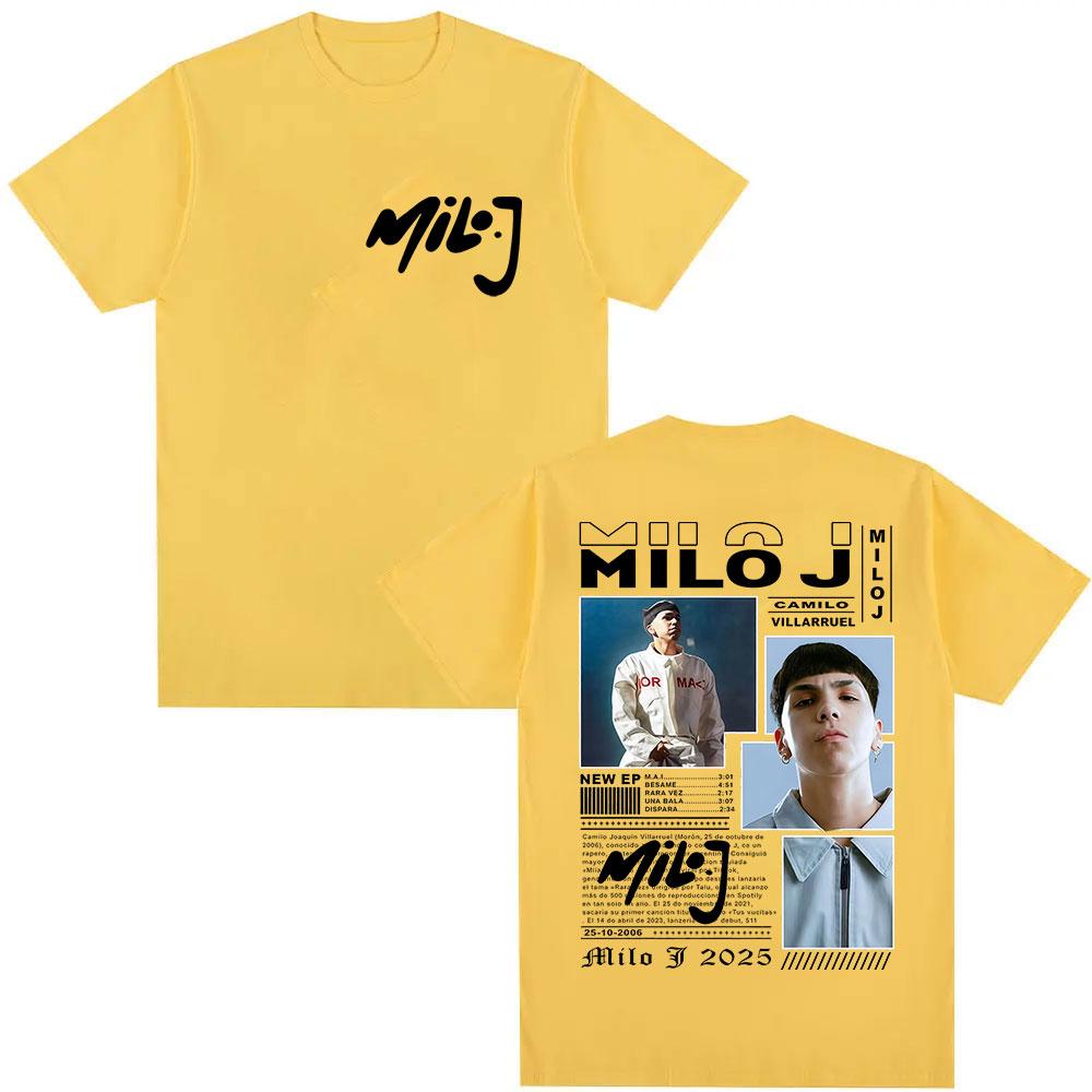 Camiseta Gráfica Unisex de Rapper Milo J Camilo Villarruel Tour 2025 para Mujer Vintage Hip Hop Moda Camisetas de Algodón Oversize Streetwear