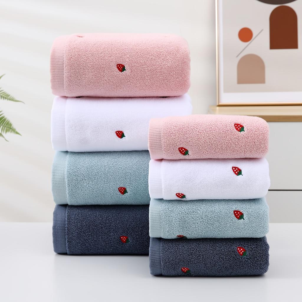 2pcs EverShine Cotton Bath Towel Set Embroidered Strawberries, Ultra Absorbent Woven Towels for Bathroom, SPA, Swimming, Gym
