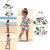 Charming 2pcs Girls Ruffle Floral Bikinis Set Featuring Adorable Flamingo Design
