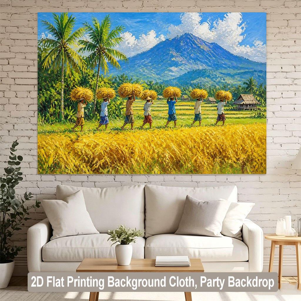 Exotisch Tropisch Paradijs Wandkleed Wanddecoratie Kunstprint Muurschildering Achtergrond Decor Zuidoost-Azië Oogstdorp Scène Palmboom M