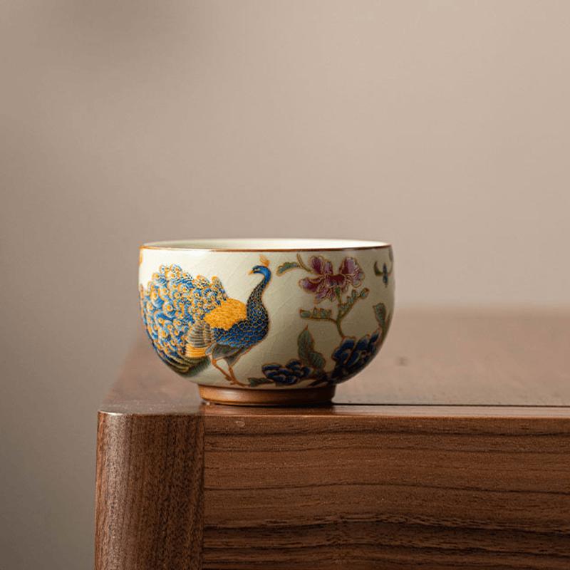 

150ml Ru Kiln Peacock Master Cup High End Chinese Style Tea Cup Home Kung Fu Tea Set Crack Ceramic Cup Drinking Utensils 8x5cm 150ml