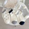 Korean Style Embroidered Bow White Cotton Women's Short Socks
