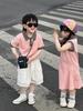 Trendy Summer Pink-Gray Polo Shirts for Stylish Families: Parent-Child & Mother-Daughter Street Style Short Sleeves