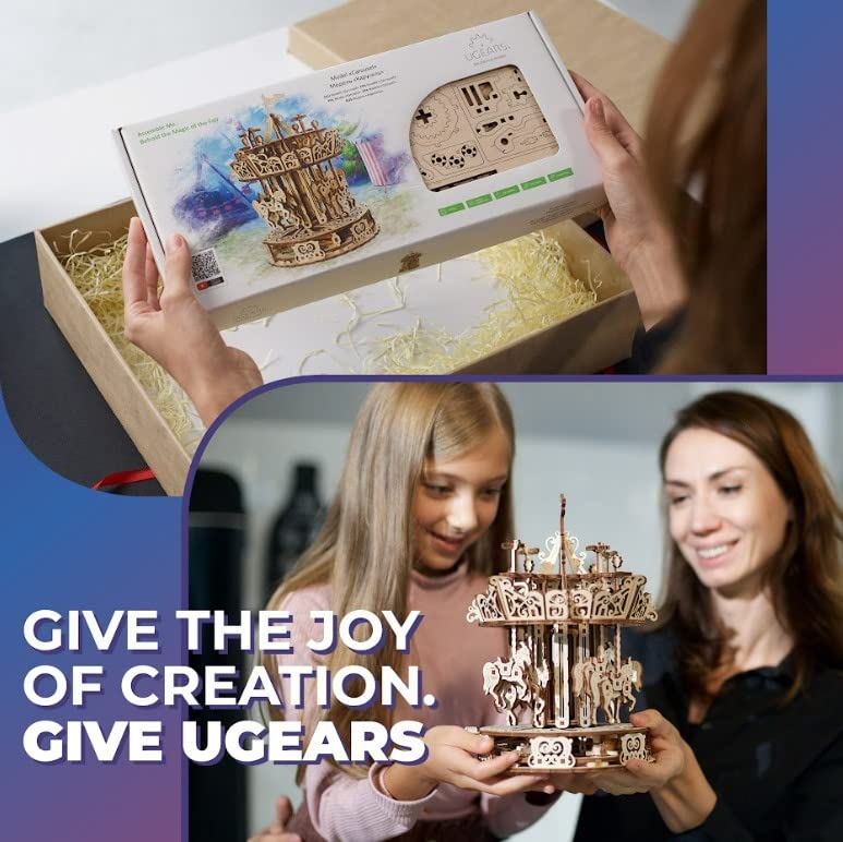 Ugears Merry-Go-Round Wooden Puzzle, Crafts & Models, No Glue or Tools Required, for Adults, Intermediate Level