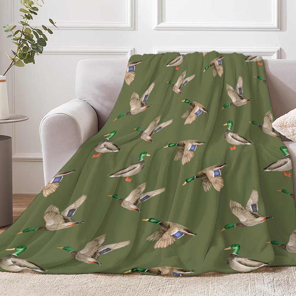 Cozy Vintage Mallard Duck Print Flannel Blanket - Soft Warm Throw for Naps Camping Travel Home Decor Family & Lovers 75X95CM