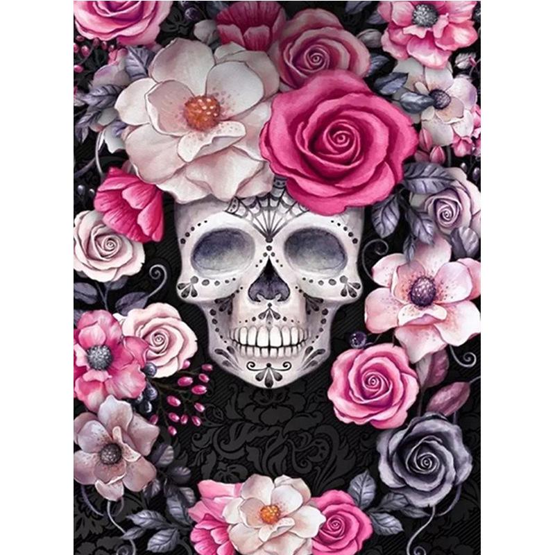 5D DIY Diamond Painting Flower Skull Car Diamond Embroidery Cross Stitch Kit Full Rhinestone Mosaic Home Decor