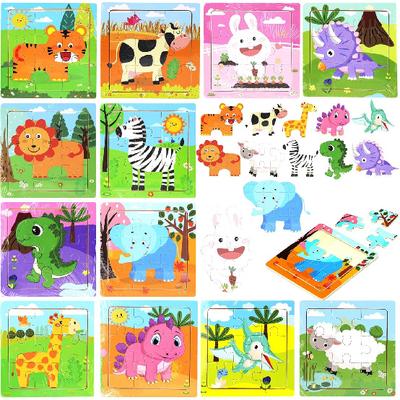 12 Pack 3.54" Mini Wooden Animal Jigsaw Puzzles for Kids Ages 2 3 Toddlers 9 Pieces Preschool Educational Puzzles Learning Travel Jigsaw Puzzle Toys
