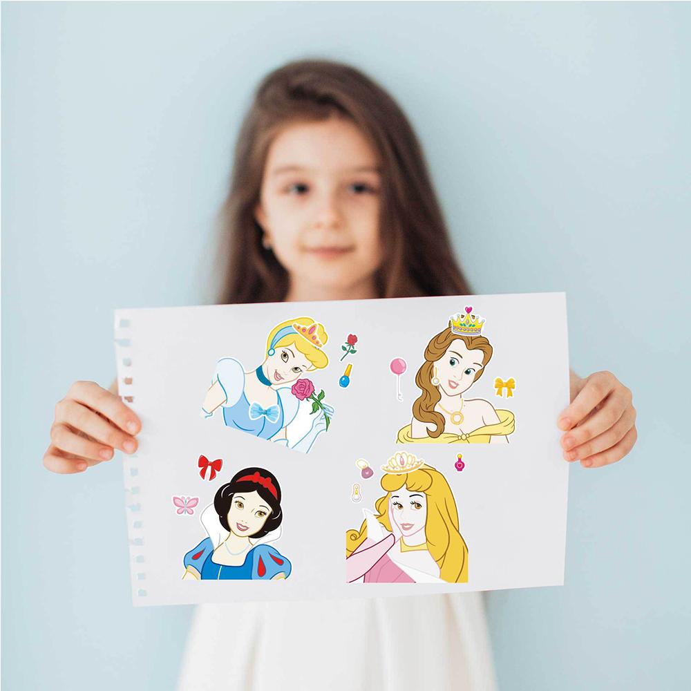 8/16sheets  Cute Princess Puzzle Stickers Make a Face Funny Assemble Jigsaw Children DIY Cartoon Decals Toys Gifts