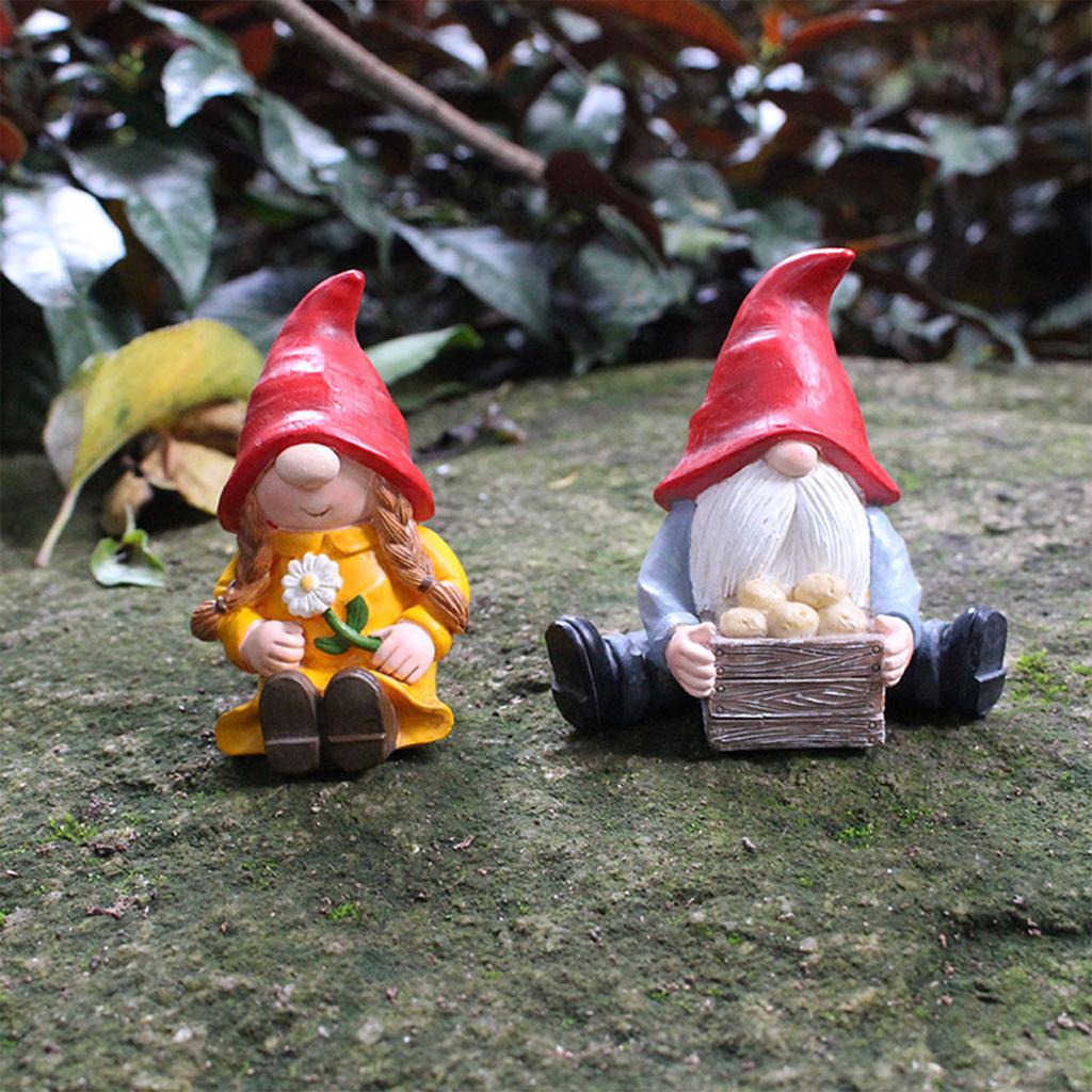 Couple Gnome Statue 2pcs/Set for Outdoor Backyard Lawn Patio Decorative Ornament Creative Resin Dwarf Decor Non Fading
