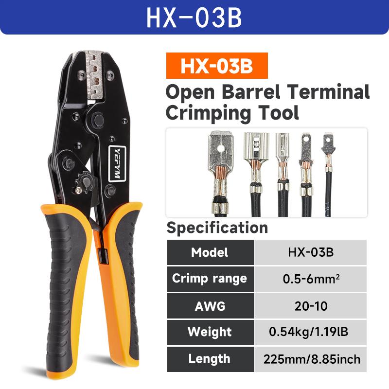 Non-insulated Open Terminal Socket Crimping Tool, 20-10AWG (0.5-6mm²) Ratchet Crimp Tool, Wire Terminal Crimper HX-03B