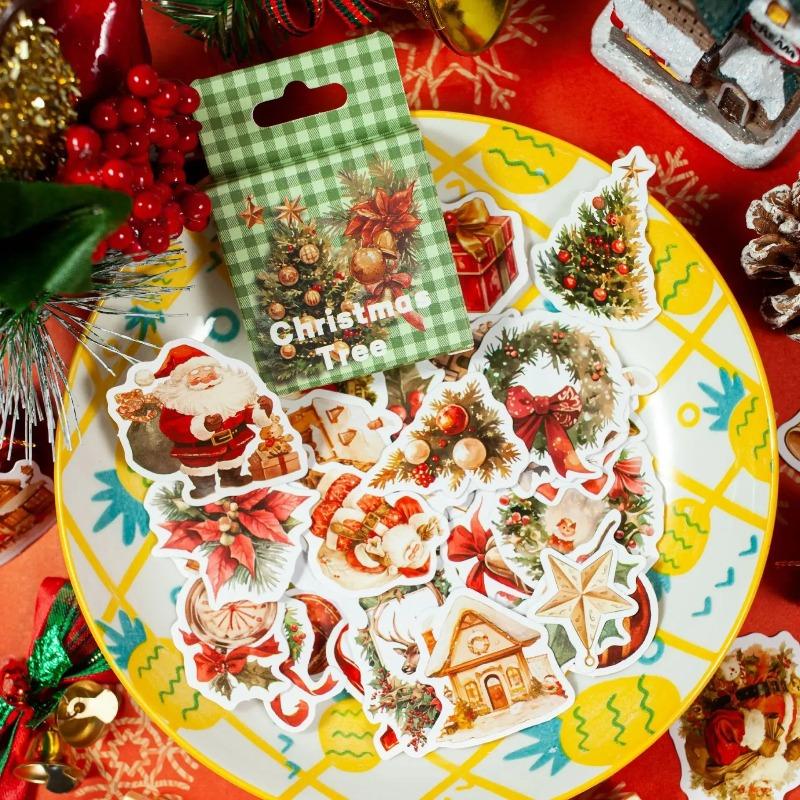 45Pcs/box Merry Christmas Series Decorative Box Stickers Scrapbooking Stick Label Diary Stationery Album Blessing Sticker