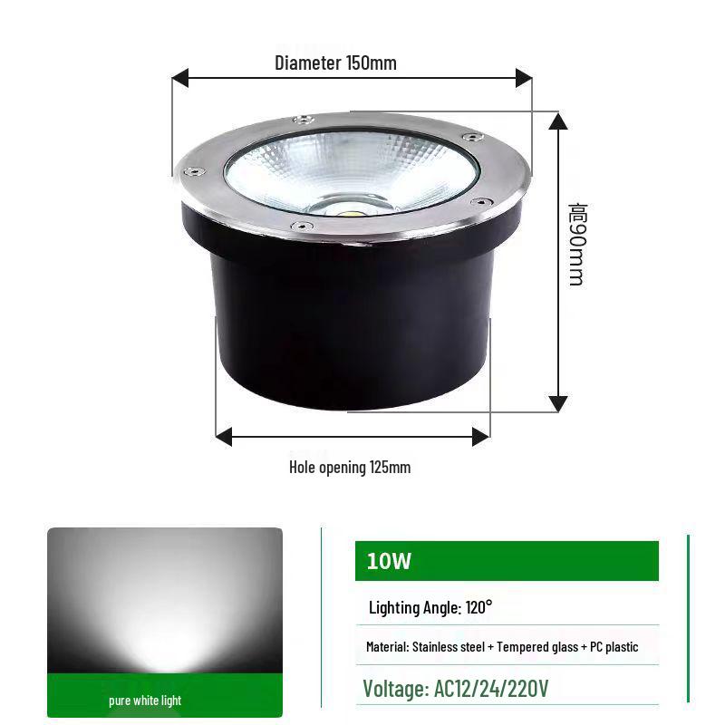LED Waterproof Outdoor In-Ground COB Light - Round/Square for Courtyard, Walkway, and Lawn Landscaping