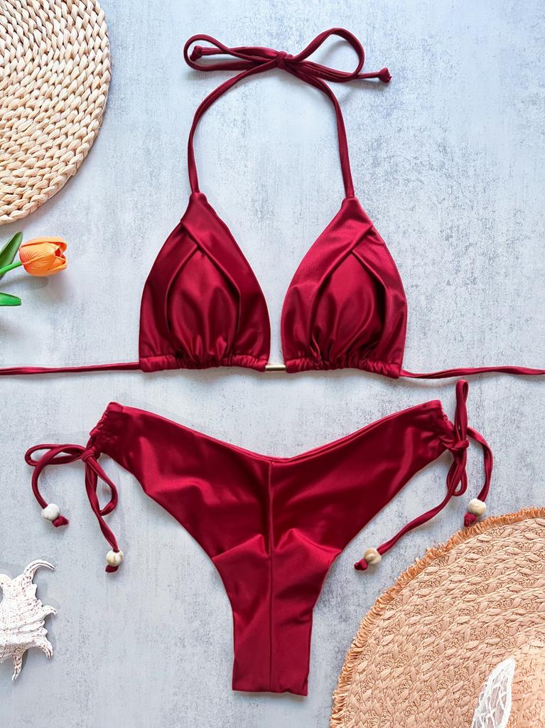 1011 European and American New Bikini, Solid Color Swimsuit, Beach Sexy Women's Swimsuit