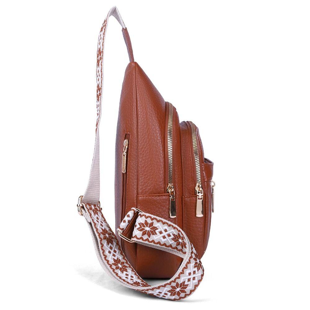 PU Leather Bohemian Chest Bag Solid Color Women's Handbag Unisex Crossbody Backpack  Hiking