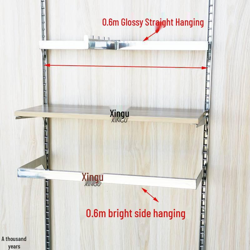 Black & White Clothing Store Stainless Steel Wall-Mounted Display Rack with Side Hooks and Shelving Brackets