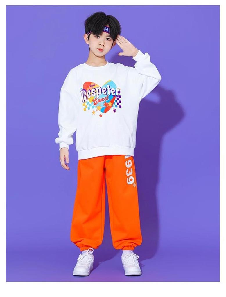 Buntes Herz-Orange Langarm-Sportfestkostüm für Kinder