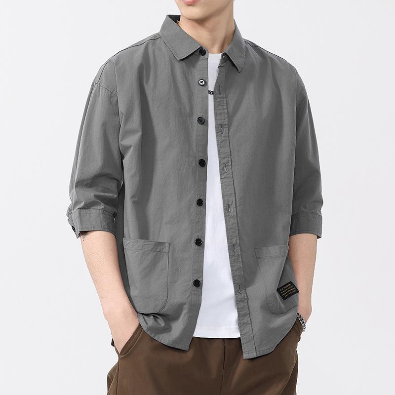 Frühlings-Neues Hemd für Herren mit 7/8-Ärmeln, Modetrend, Lässiges Baumwollhemd