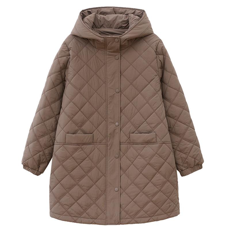 Damen Winter 2024 Rautenmuster Kapuzen Daunen Baumwollmantel für Mütter mittleren Alters