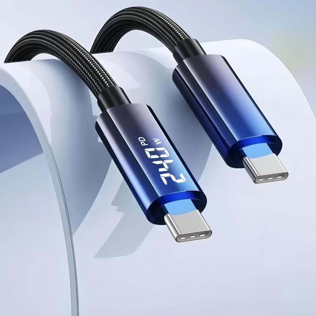 240W Dual USB C Cable Fast Charging Nylon Braided Type-C to Type-C Data Cord for Samsung Huawei Xiaomi Laptop Phone