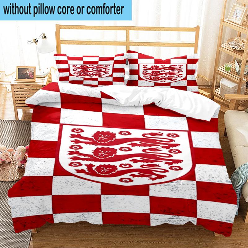 3pcs England Football Crest Printed Bedding Set Duvet Cover Closure Includes 1 Duvet Cover & 2 Pillowcases Bedding Sets Home Decor Gifts