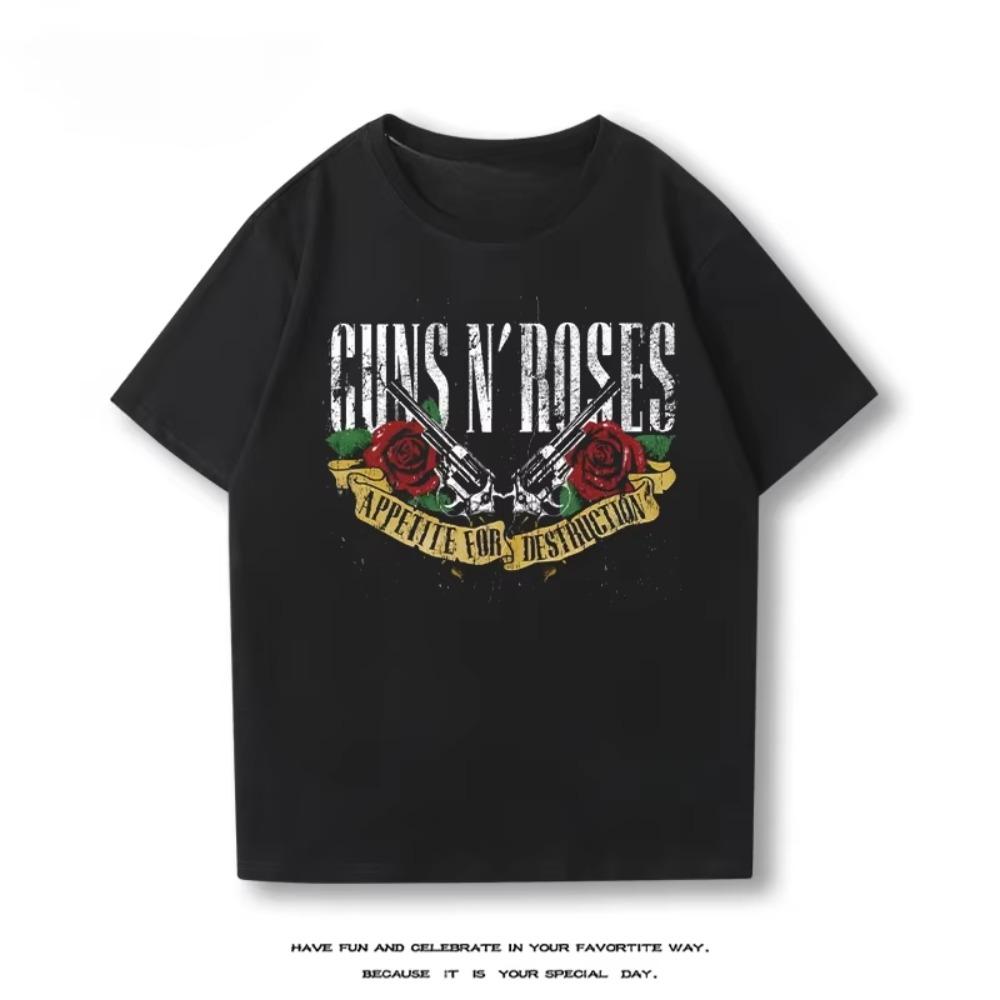 Guns N ' Short Sleeve Boys Cotton Vintage Rose Loose Casual Summer T-shirt High Quality Men's and Women's T-shirt
