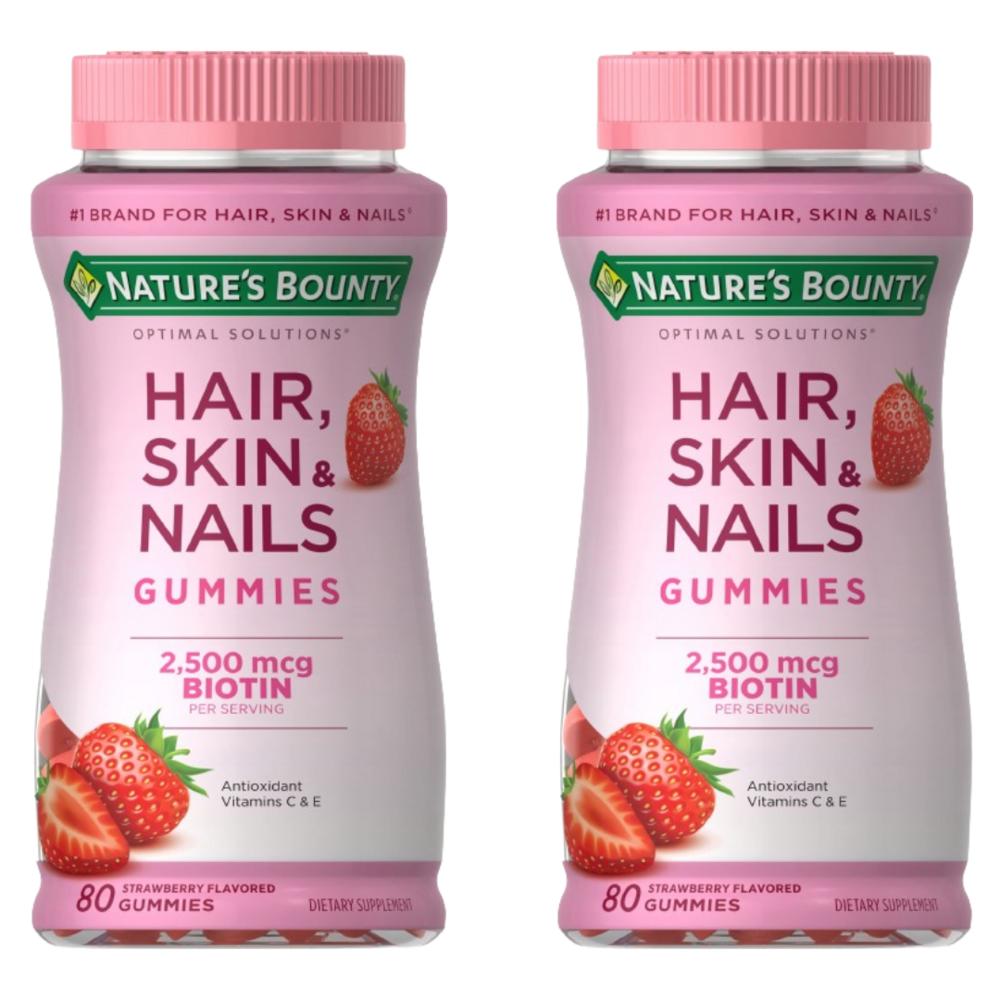 Nature's Bounty Biotin Hair Skin Nails Strawberry Flavor 2500mcg Gummy Jelly 80 pcs 2 Bottles 2 pcs