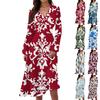 Damen Freizeitmode Blumenmuster V-Ausschnitt Langarm Taille Langes Kleid