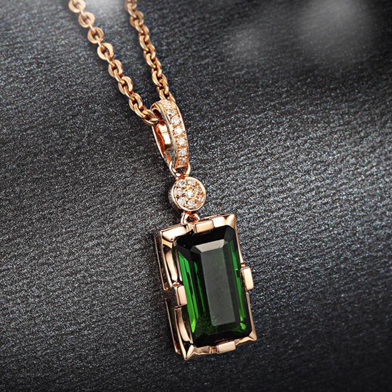 18K Rose Gold-Plated Necklace with Natural Emerald Tourmaline Pendant