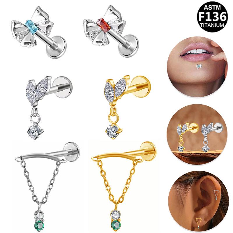 Titanium Unisex European-American Design F136 Lip Stud Ear Cartilage Piercing