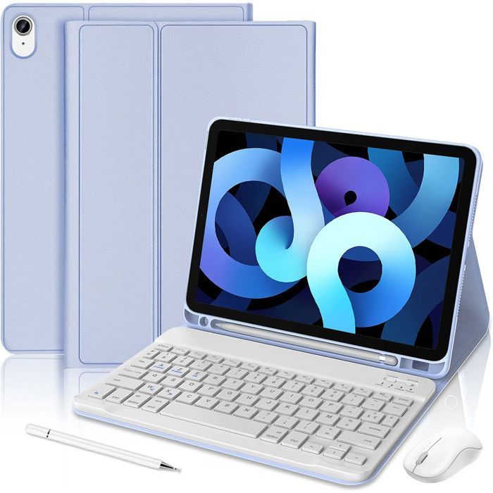 Coque Clavier pour iPad Air 11" (M3/M2) / iPad Air 4/5 10,9" - Cuir PU Lavande avec Clavier + Souris + Stylet