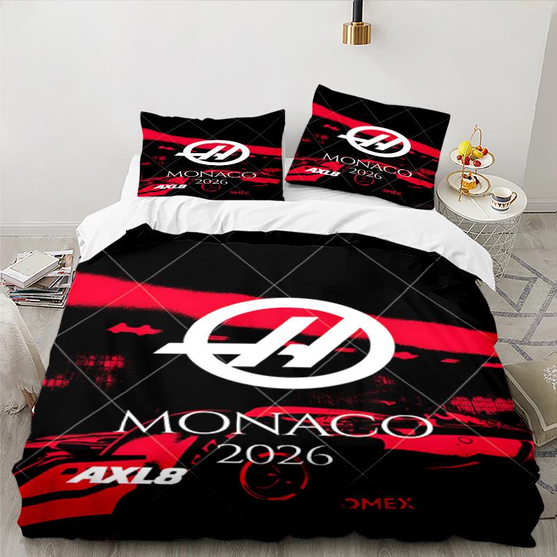 3PCS F1 Team Bedding Set Printed Duvet Cover Closure Includes 1 Duvet Cover & 2 Pillowcases for All Seasons Bedroom Decor