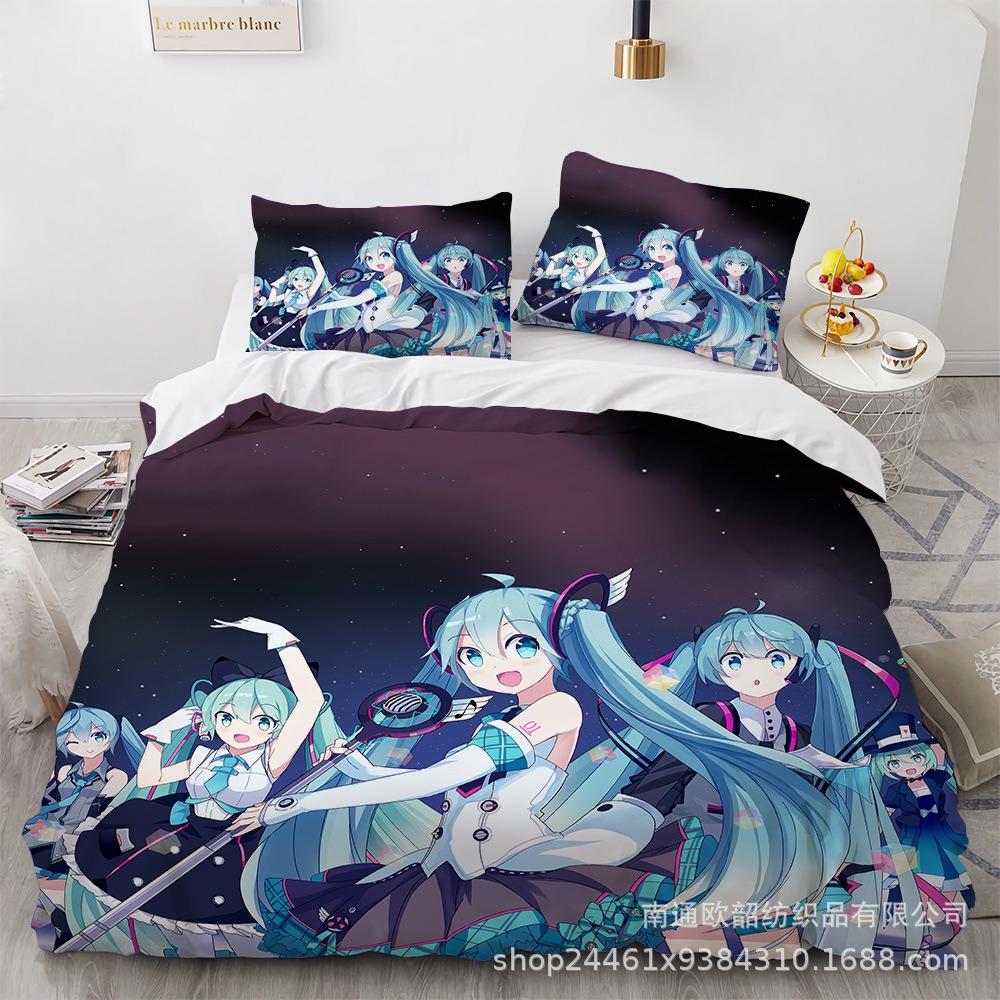 Hot Anime beautiful girl Hatsune Miku Balinese Duvet Cover Set Bedding with 1-2 Pillowcases Room Teens Bedroom Decor Fans Gift