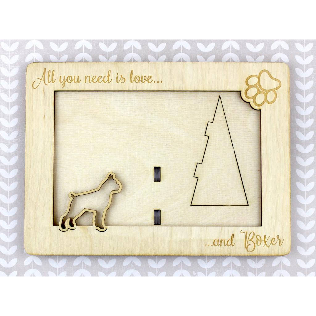 Boxer, German Boxer I – Photo frame, engraved wooden frame | Art-Dog