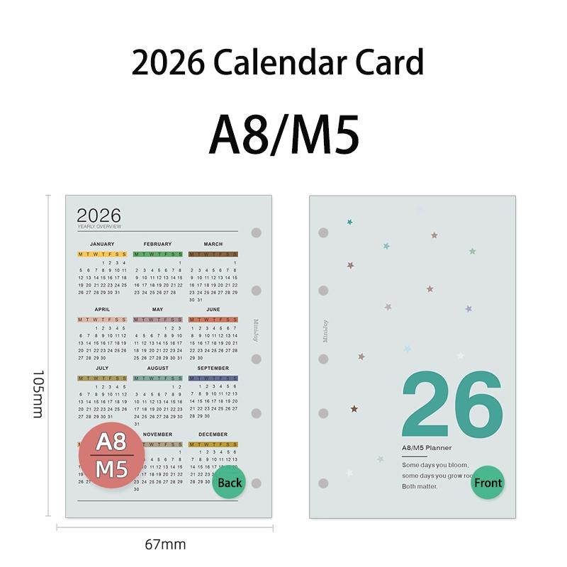 Fromthenon 2026 Calendar Card A5 A6 A7 A8 M5 Loose-leaf Notebook Planner Journal Calendar Loose-leaf Bindings Accessories