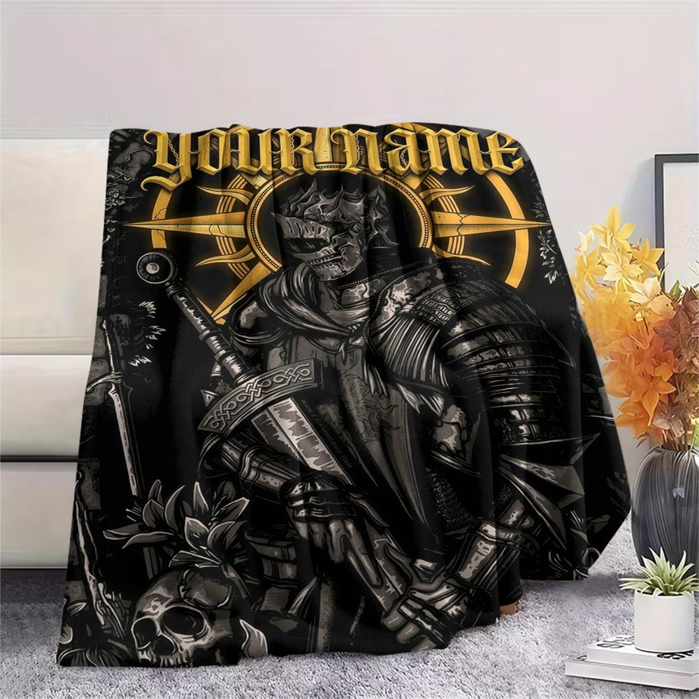 1PC Custom Name Dark Souls Patterned Flannel Blanket Suitable For All Seasons for Home Decor Warmth and Comfort Gifts Holiday Present_xia