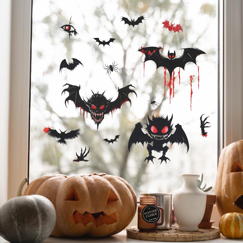 Halloween Cartoon Pumpkin Bat Home Glass Window Atmosphere Decoration Window Stickers