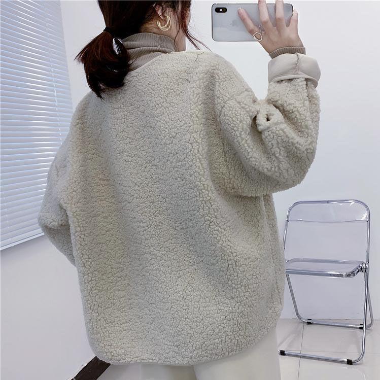 Women's Korean-Style Lambswool Plush Coat - 2025 Autumn/Winter Casual Loose Fit Baseball Jacket