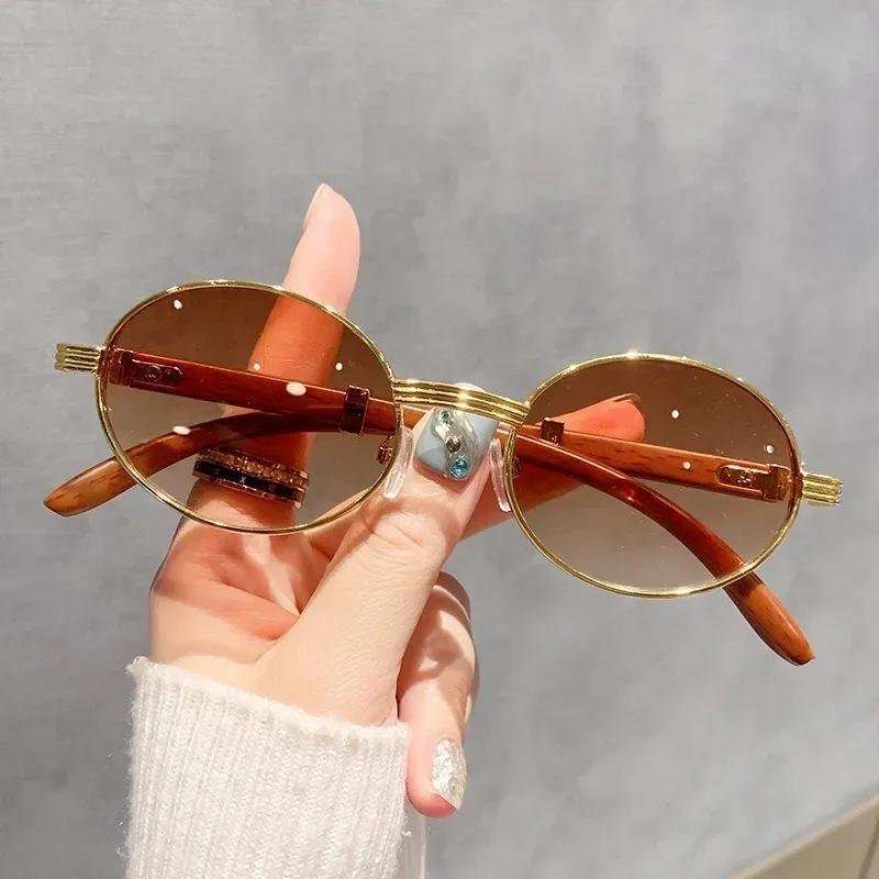 Wooden Fashion Sunglasses Women Vintage Oculos Sunglasses for Men Oval Designer Glasses Luxury Shades UV400