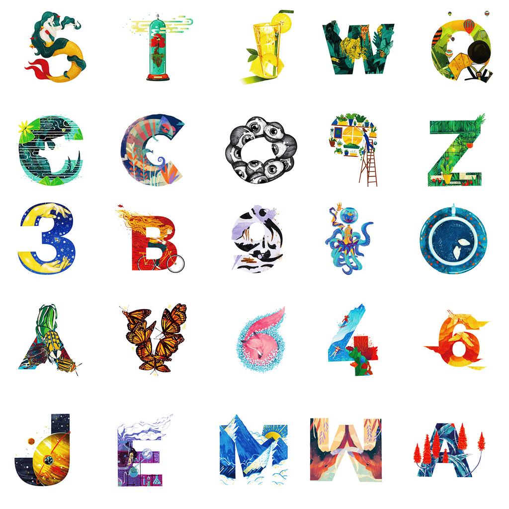 50 Creative Hand-Drawn Alphabet Graffiti Stickers Kids Reward Cartoon Stickers Decorative Stationery Box Diary Rice