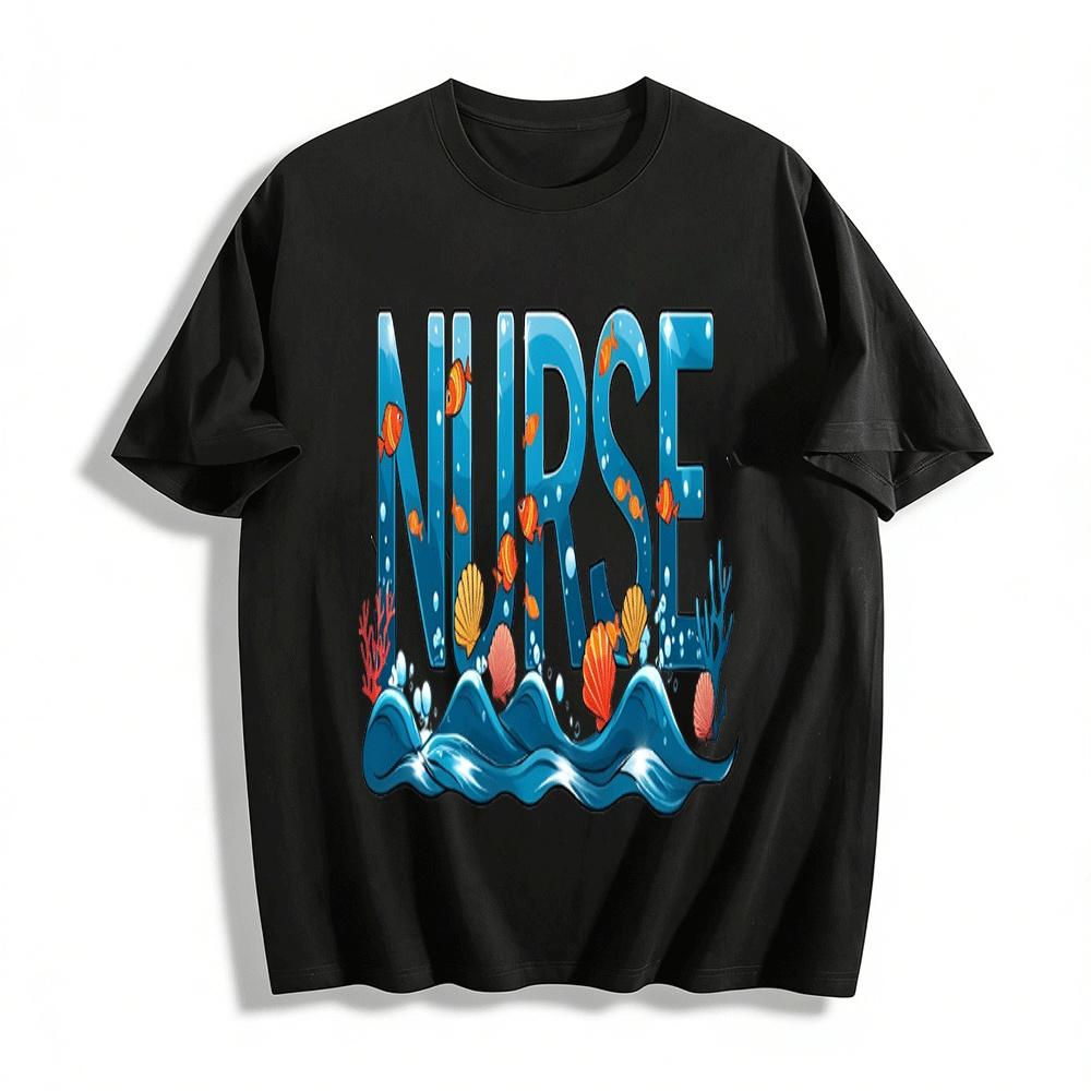 

Ocean Themed Nurse Graphic Casual T-Shirt Pure cotton T-shirt XXS