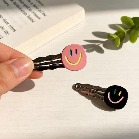 4Pcs Girl Hairpin Smile Face Pattern Stable Clamping Force Smooth Metal Edge Hair Clips Side Bang Hair Accessories