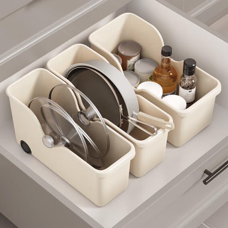 Baicaoyuan Storage Box, Kitchen Organizer with Wheels, Cabinet Storage Basket, Under-Sink Organizer, Medium Size