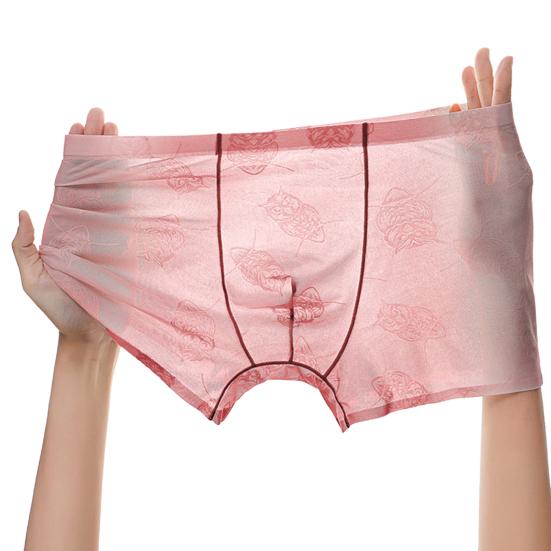 Men Boxer Underwear Low-rise Perspective Thin Shorts Panties Perspective Embroidery Lace Owl Pattern U-convex Underwear